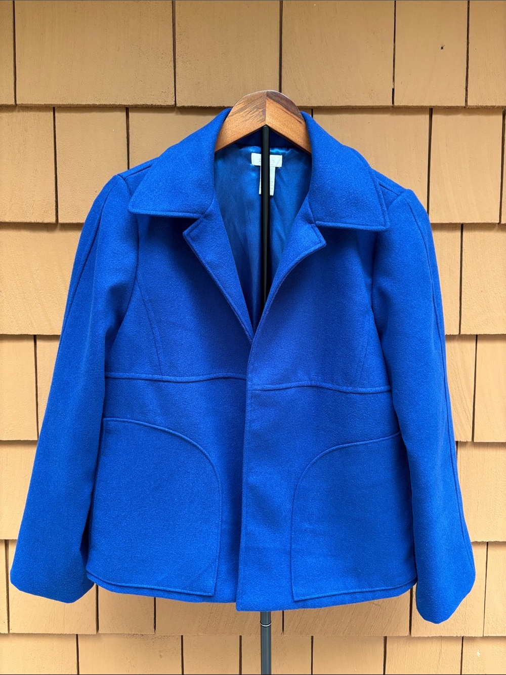 CHICOS | Royal Blue Polar Fleece Open Front Peacoat Blazer Jacket | Size M